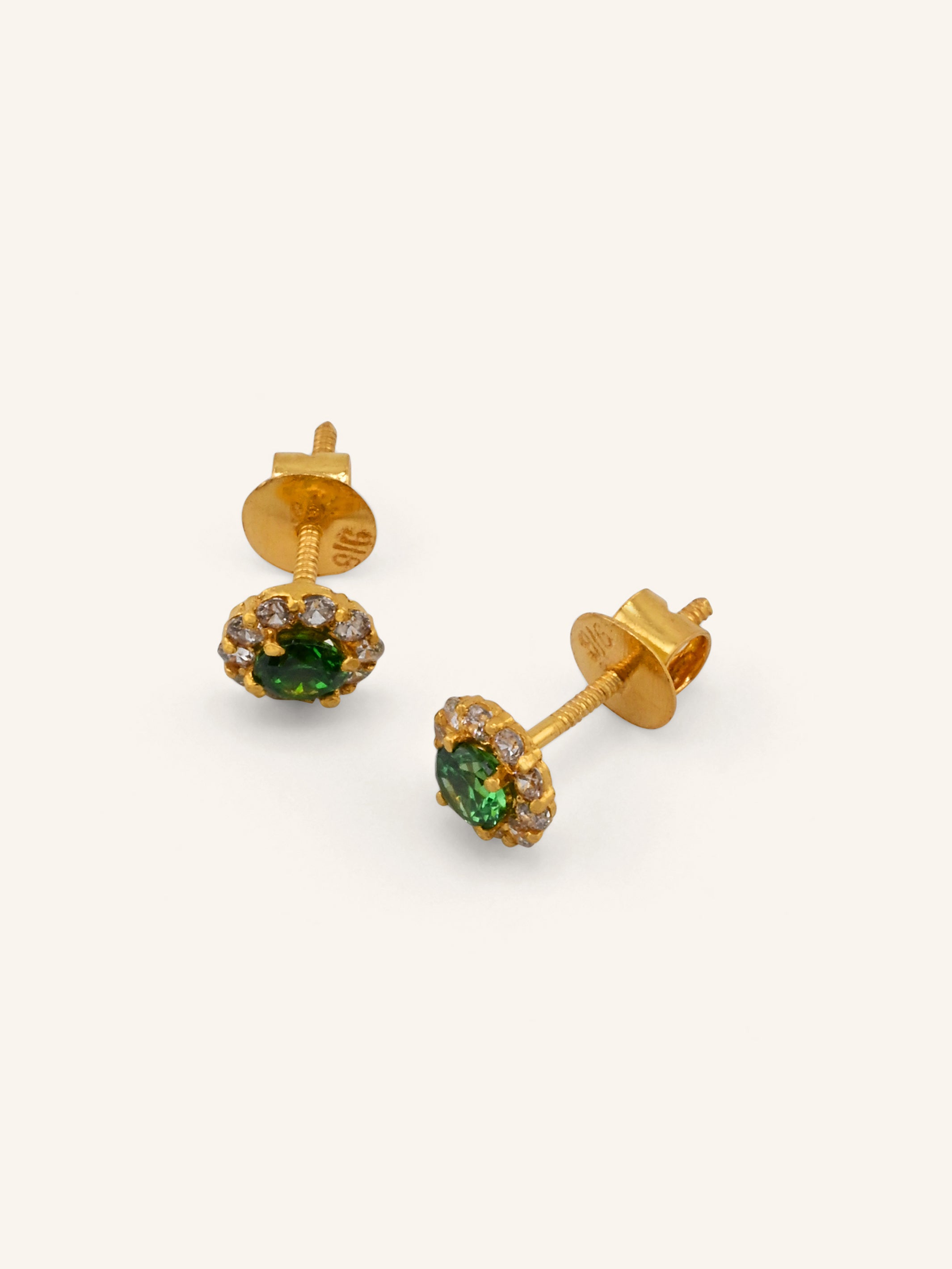 22ct Gold Green CZ Oval Pendant Set