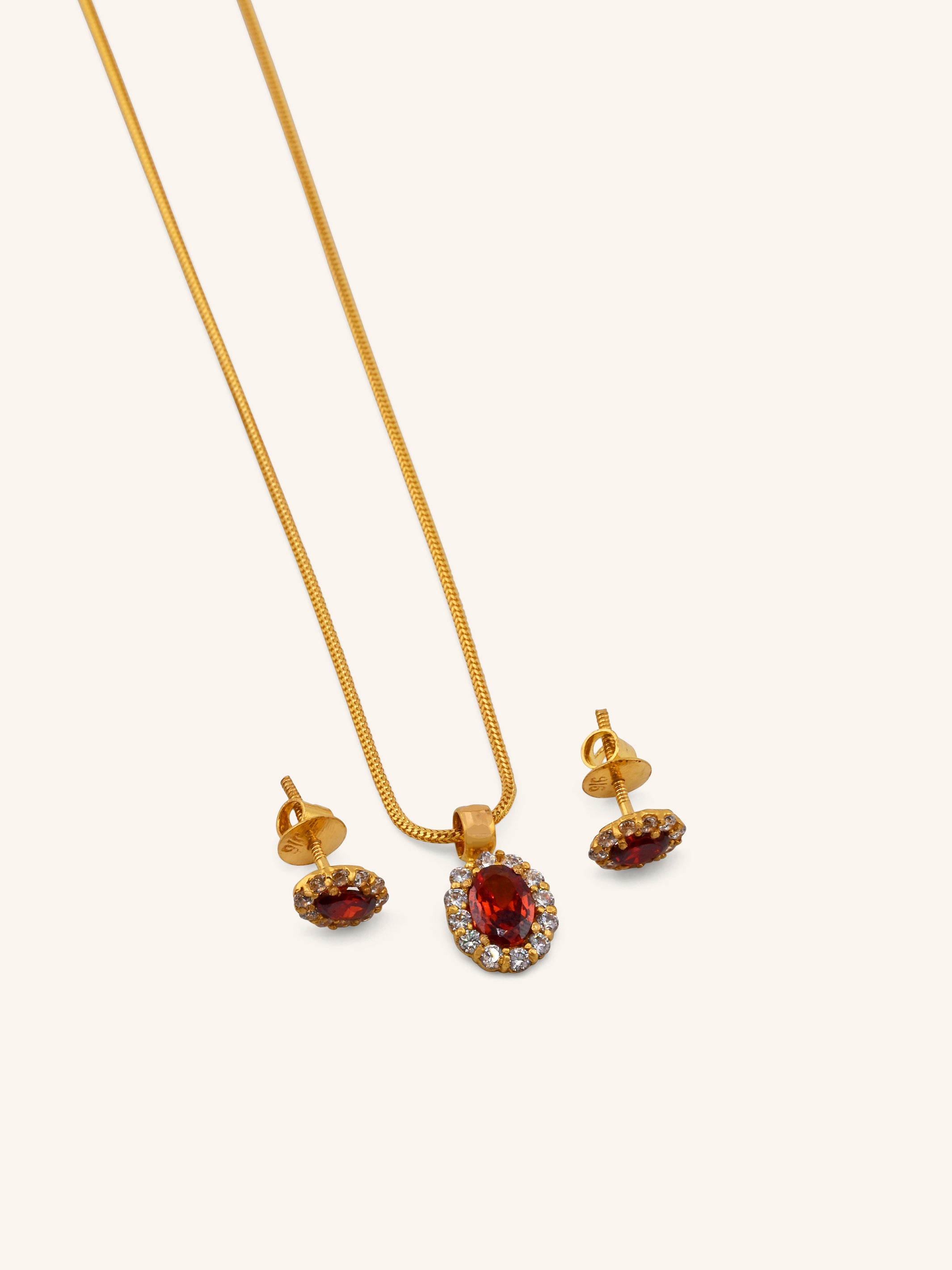 22ct Gold Pink CZ Oval Pendant Set