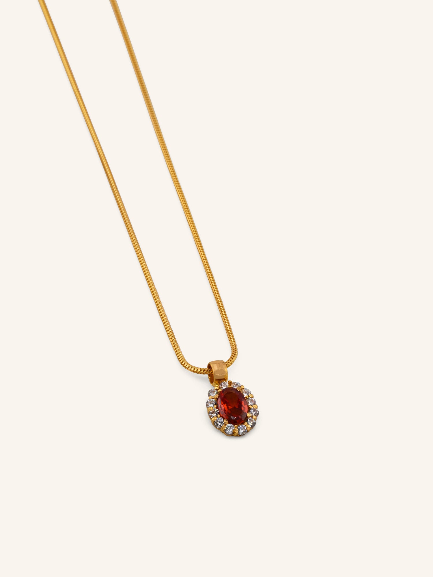 22ct Gold Pink CZ Oval Pendant Set