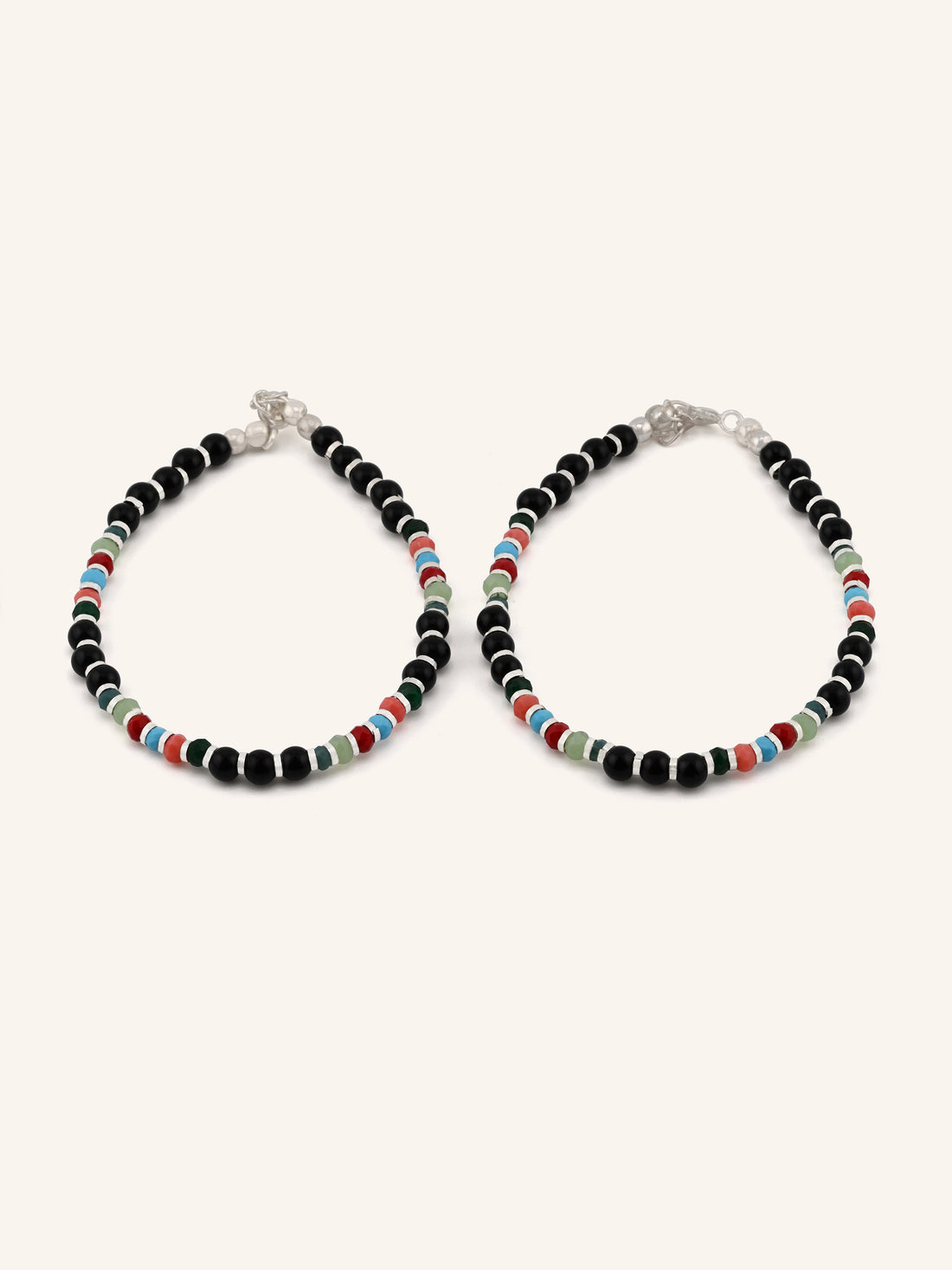 Silver Black/Multi Beads Pair Baby Bracelet