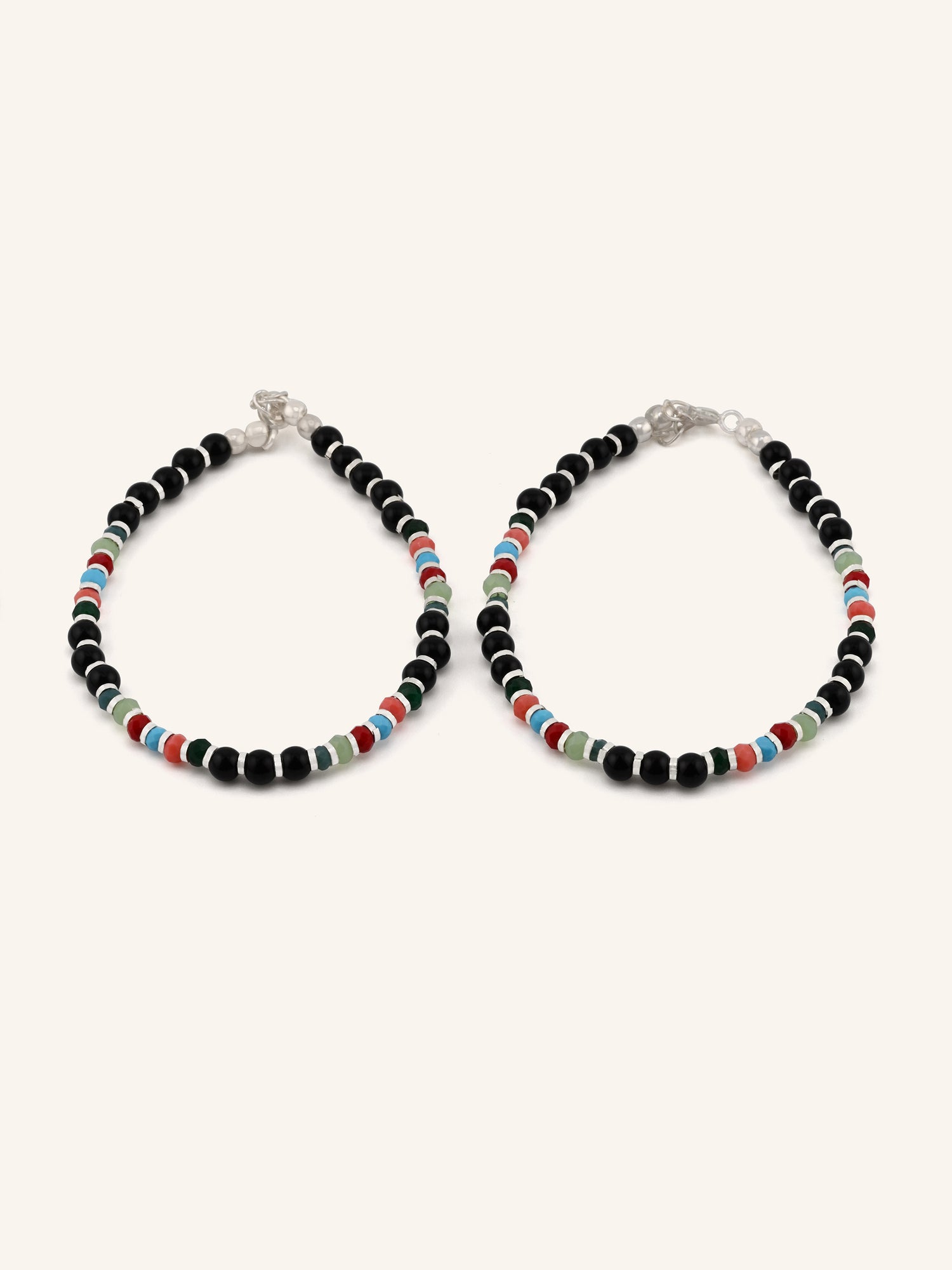 Silver Black/Multi Beads Pair Baby Bracelet