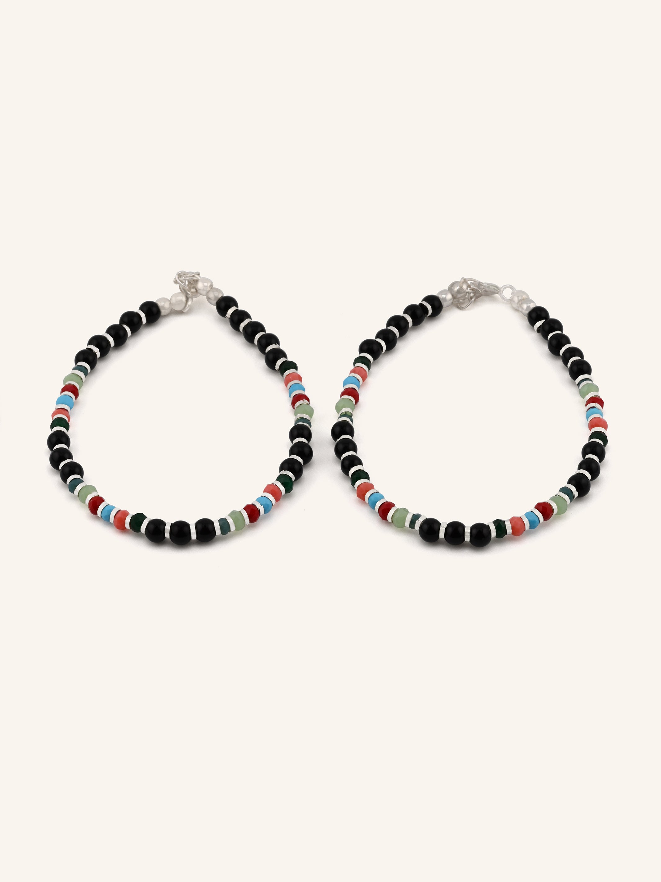 Silver Black/Multi Beads Pair Baby Bracelet
