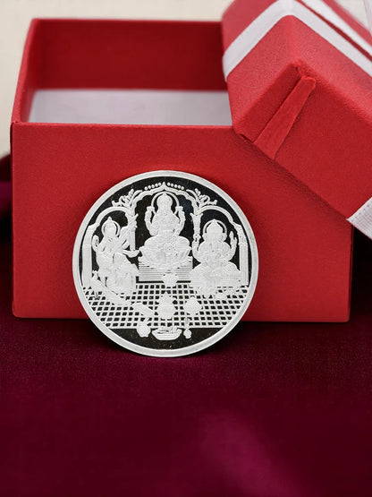 Silver Laxmi Ganesh Saraswati Coin 20 GMS
