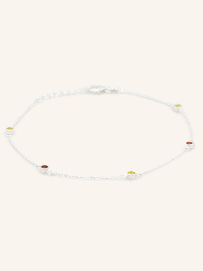 Colorful CZ Sterling Silver Anklet