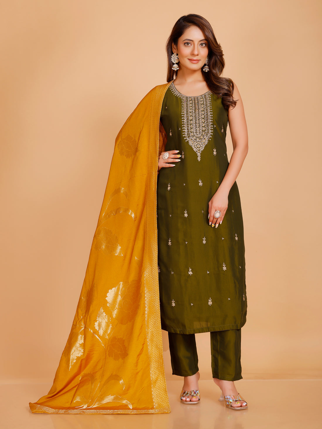 Vamika Silk Zari Wk Straight Kamiz &amp; Pant S/L(L) 36X46,50,54