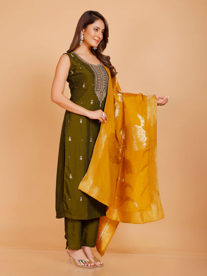 Vamika Silk Zari Wk Straight Kamiz &amp; Pant S/L(L) 36X46,50,54