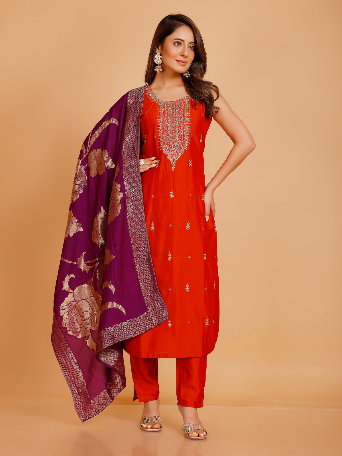 Vamika Silk Zari Wk Straight Kamiz &amp; Pant S/L(L) 36X46,50,54