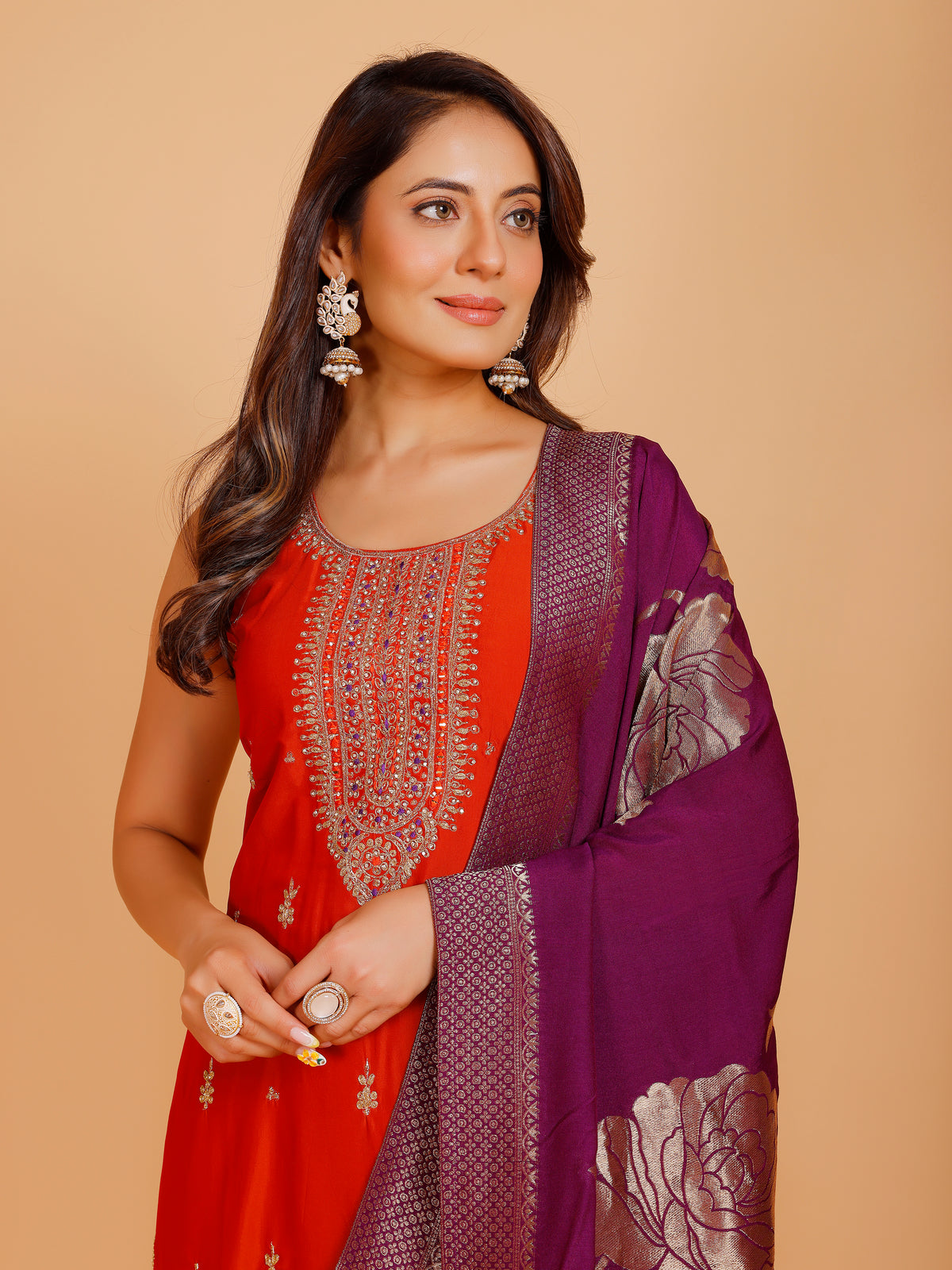 Vamika Silk Zari Wk Straight Kamiz &amp; Pant S/L(L) 36X46,50,54