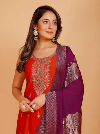 Vamika Silk Zari Wk Straight Kamiz &amp; Pant S/L(L) 36X46,50,54