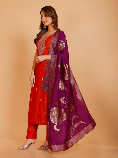 Vamika Silk Zari Wk Straight Kamiz &amp; Pant S/L(L) 36X46,50,54