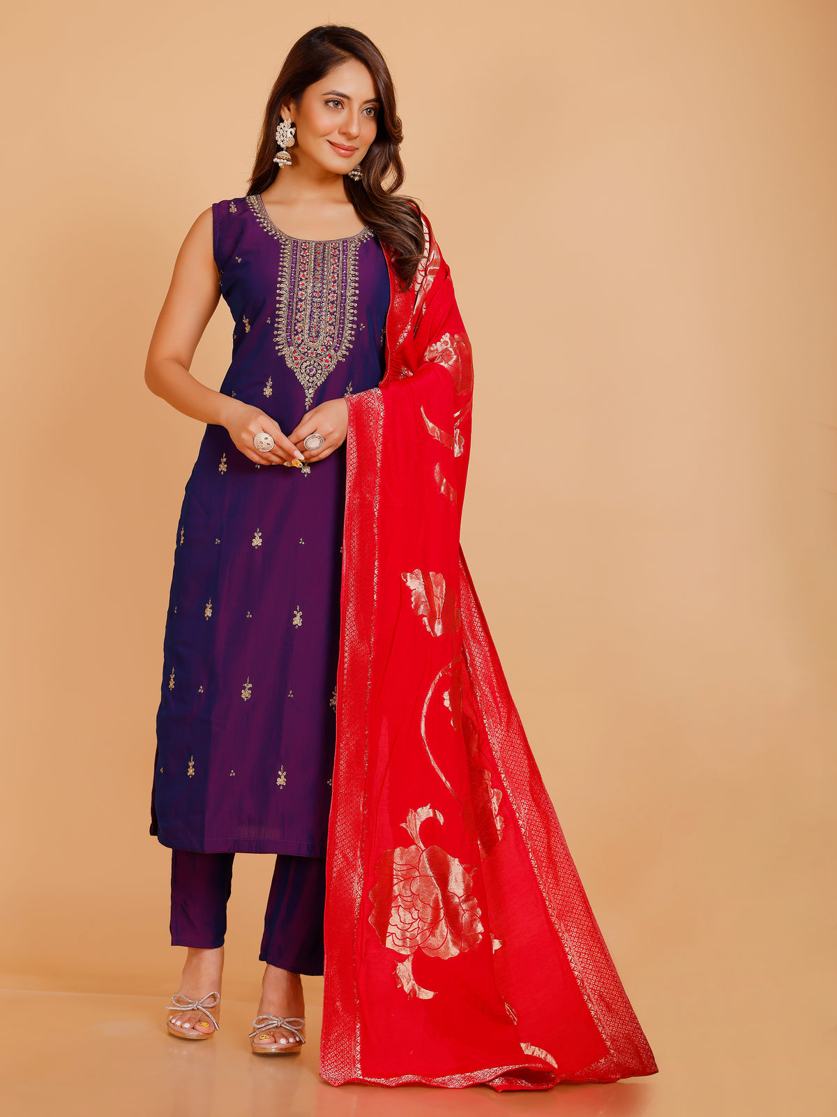 Vamika Silk Zari Wk Straight Kamiz &amp; Pant S/L(L) 36X46,50,54