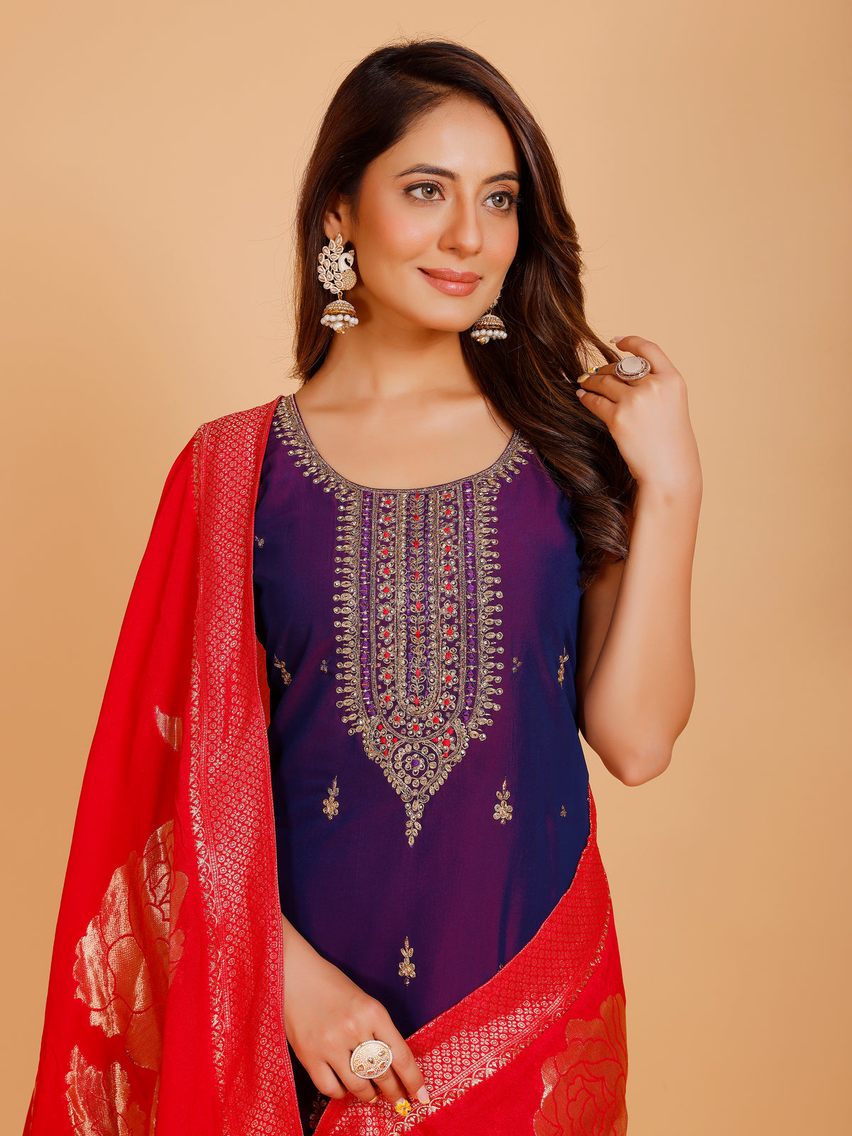 Vamika Silk Zari Wk Straight Kamiz &amp; Pant S/L(L) 36X46,50,54