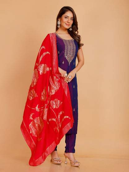 Vamika Silk Zari Wk Straight Kamiz &amp; Pant S/L(L) 36X46,50,54