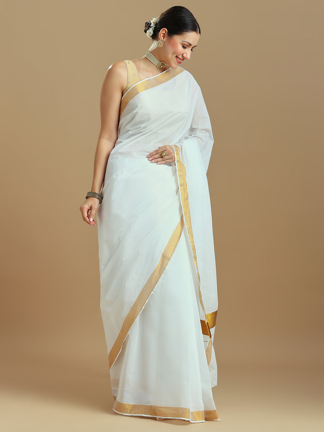 Onam Off-White Kasavu Saree
