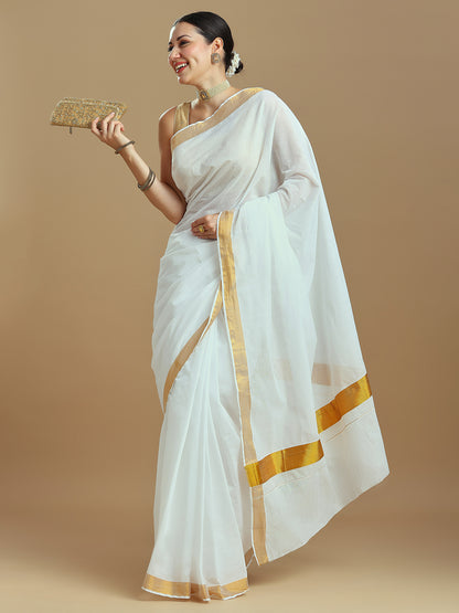Onam Off-White Kasavu Saree