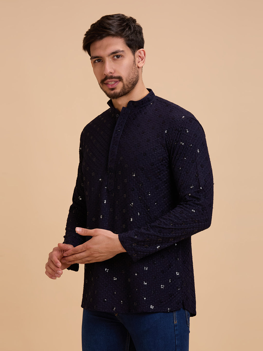 Mens Rayon Chiken-kari Work Kurta
