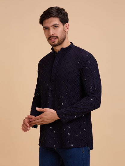 Mens Rayon Chiken-kari Work Kurta