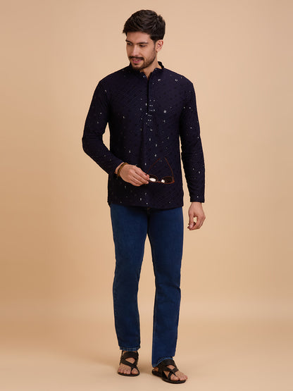 Mens Rayon Chiken-kari Work Kurta