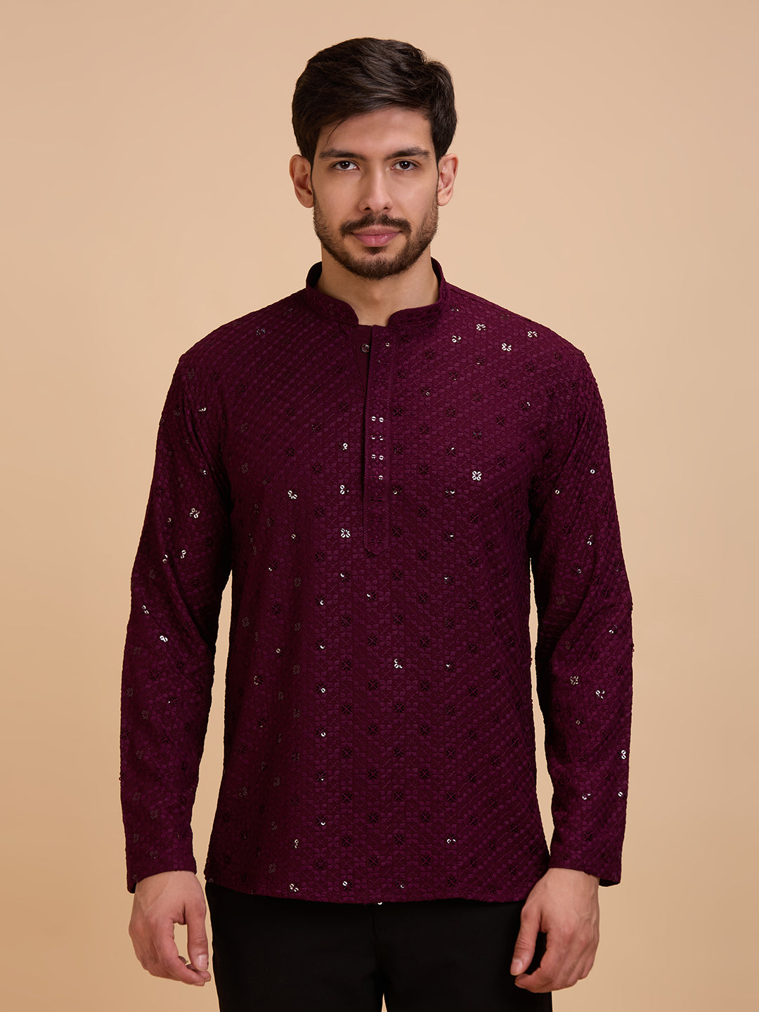 Mens Rayon Chiken-kari Work Kurta