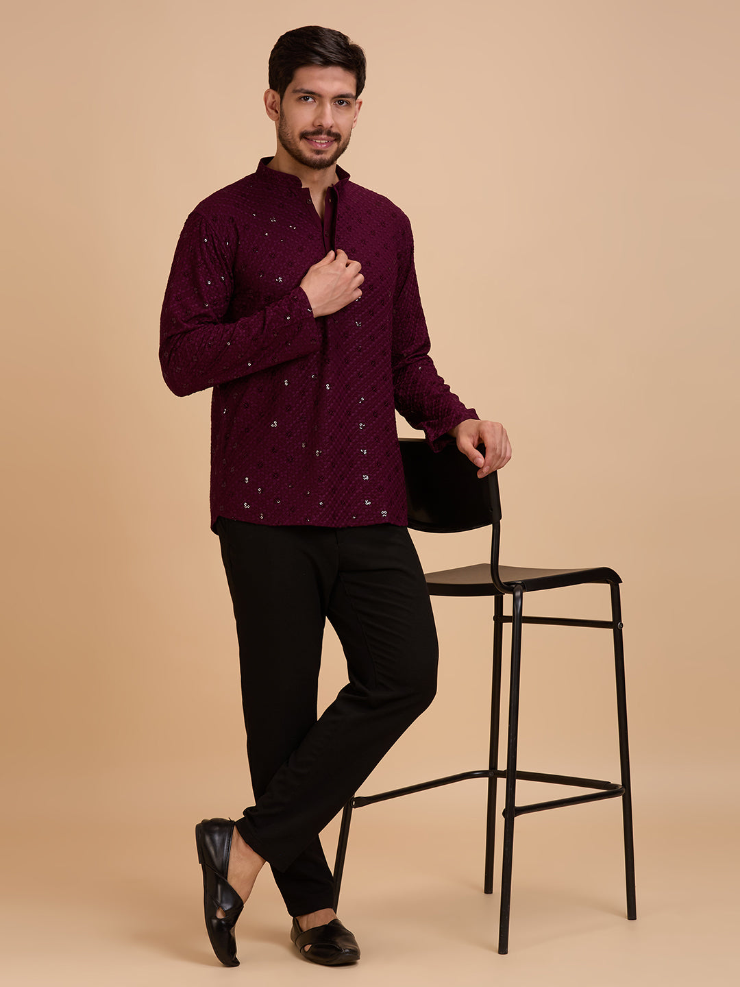Mens Rayon Chiken-kari Work Kurta