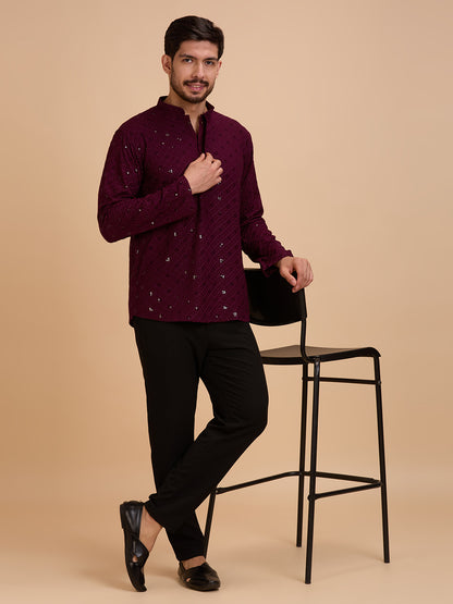 Mens Rayon Chiken-kari Work Kurta