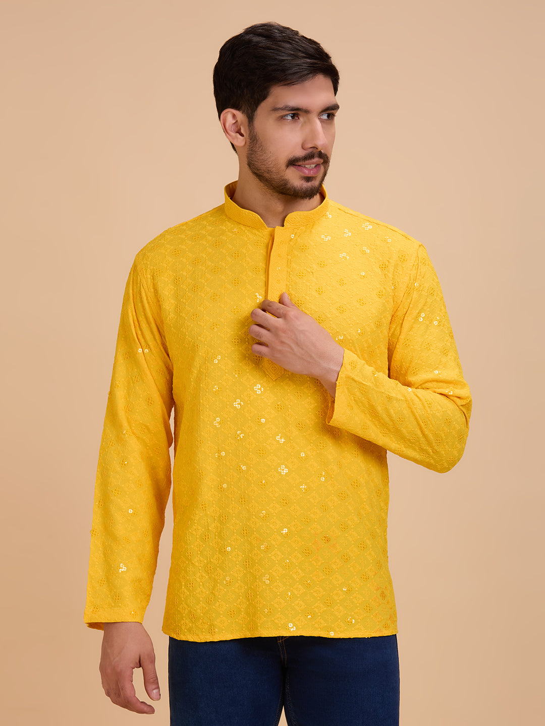 Mens Rayon Chiken-kari Work Kurta