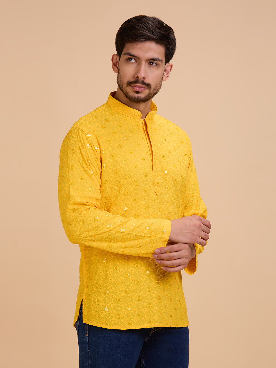 Mens Rayon Chiken-kari Work Kurta