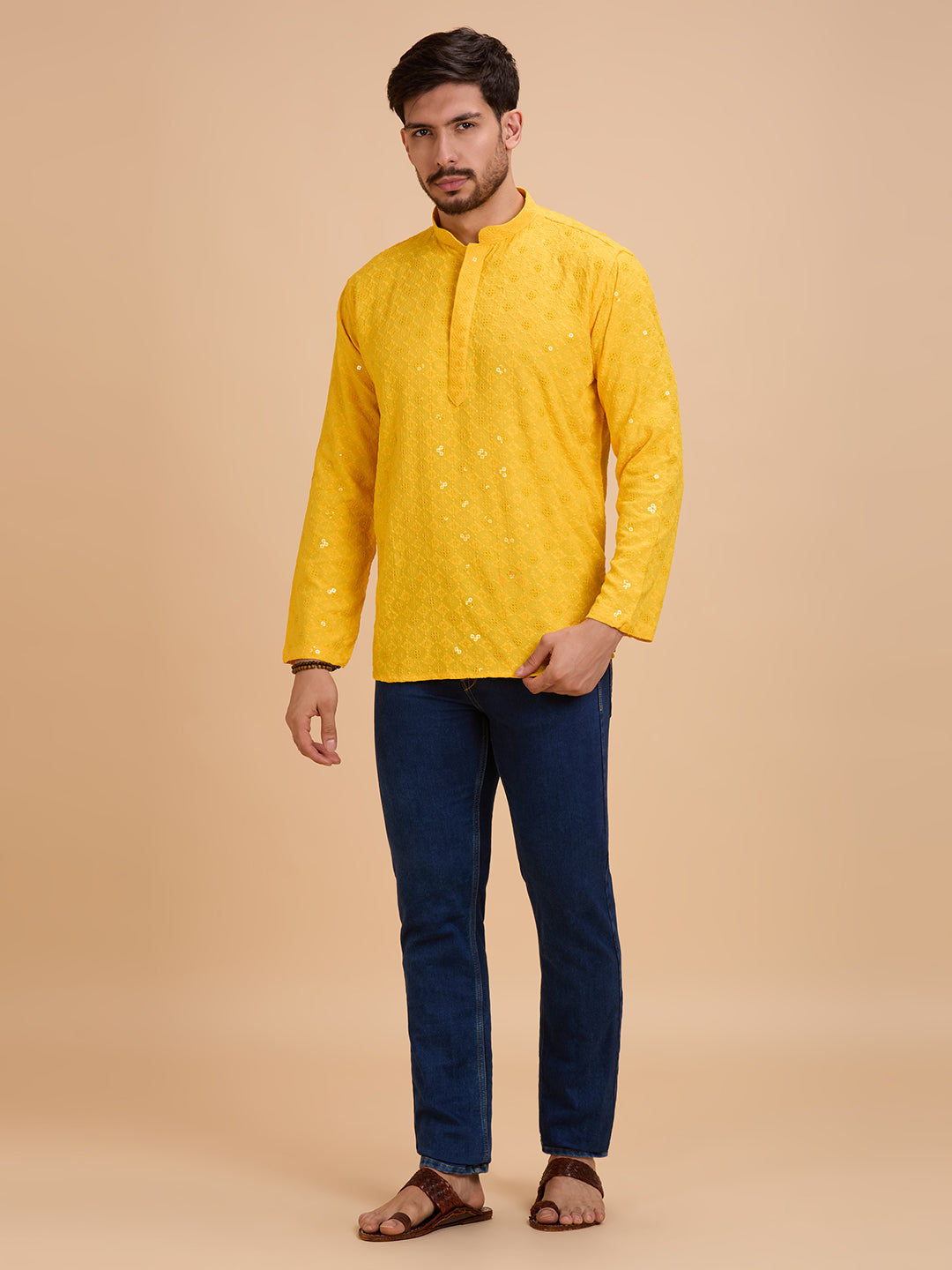 Mens Rayon Chiken-kari Work Kurta