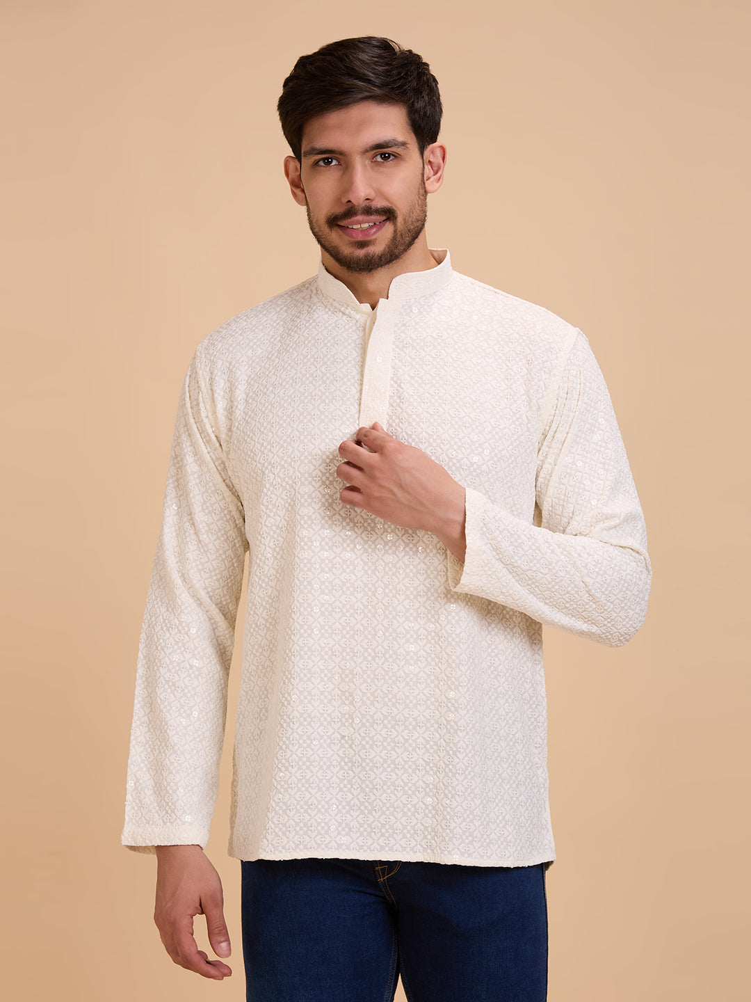 Mens Rayon Chiken-kari Work Kurta