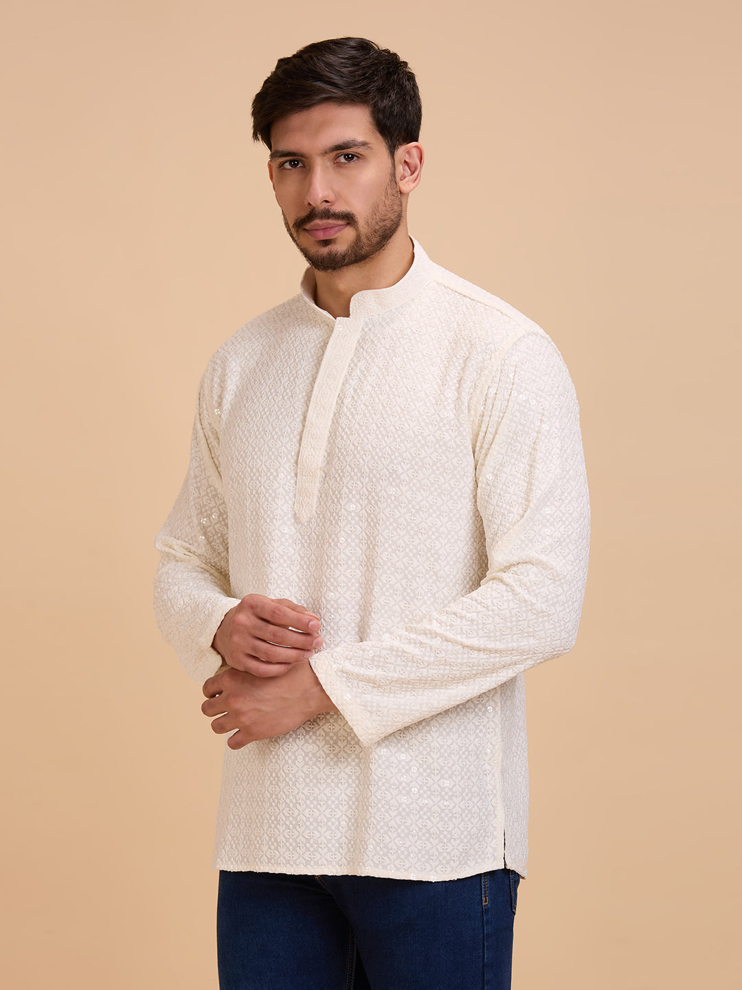 Mens Rayon Chiken-kari Work Kurta