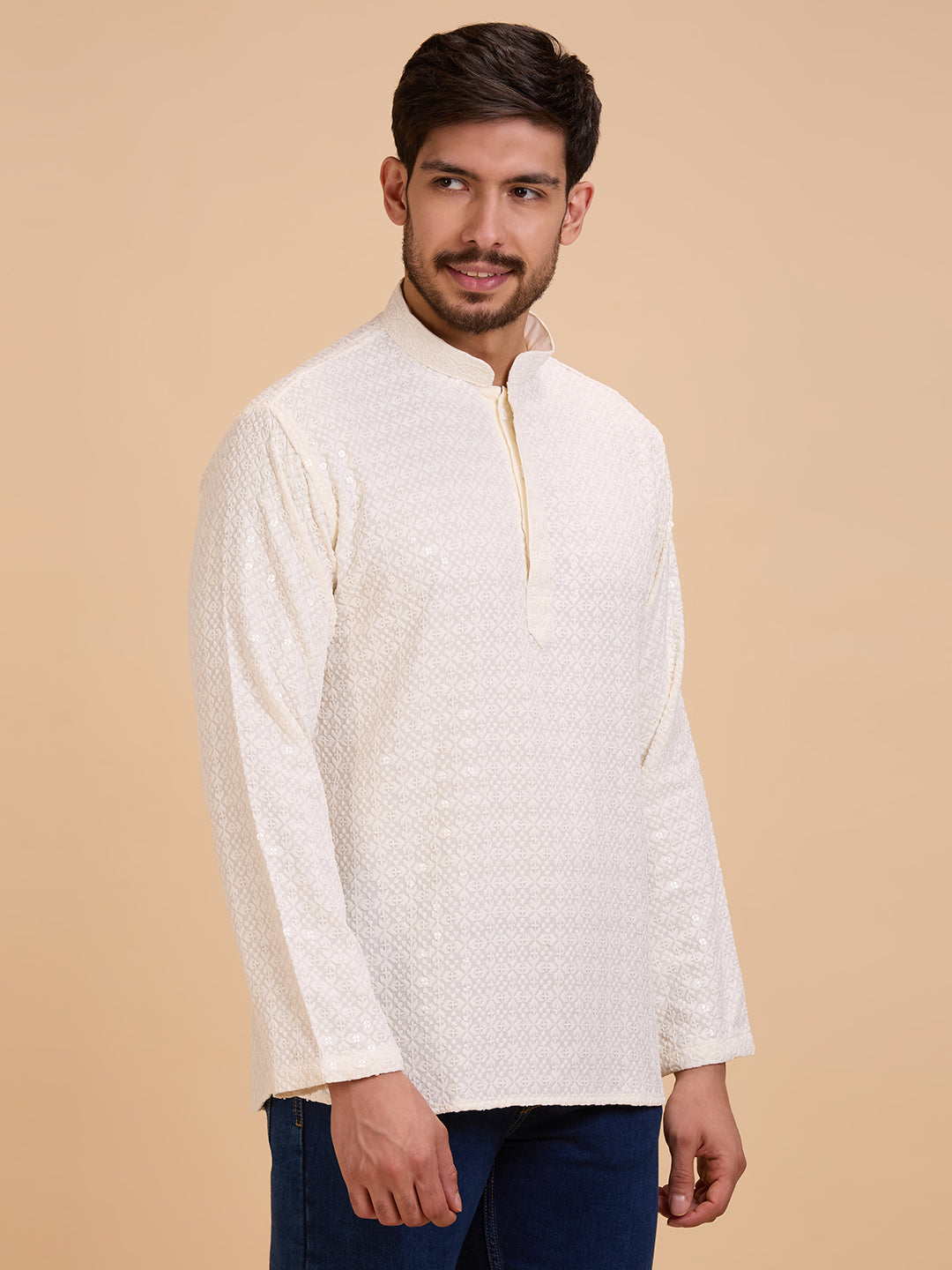 Mens Rayon Chiken-kari Work Kurta