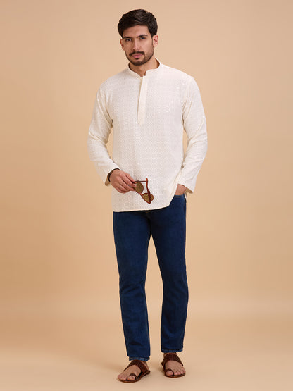 Mens Rayon Chiken-kari Work Kurta