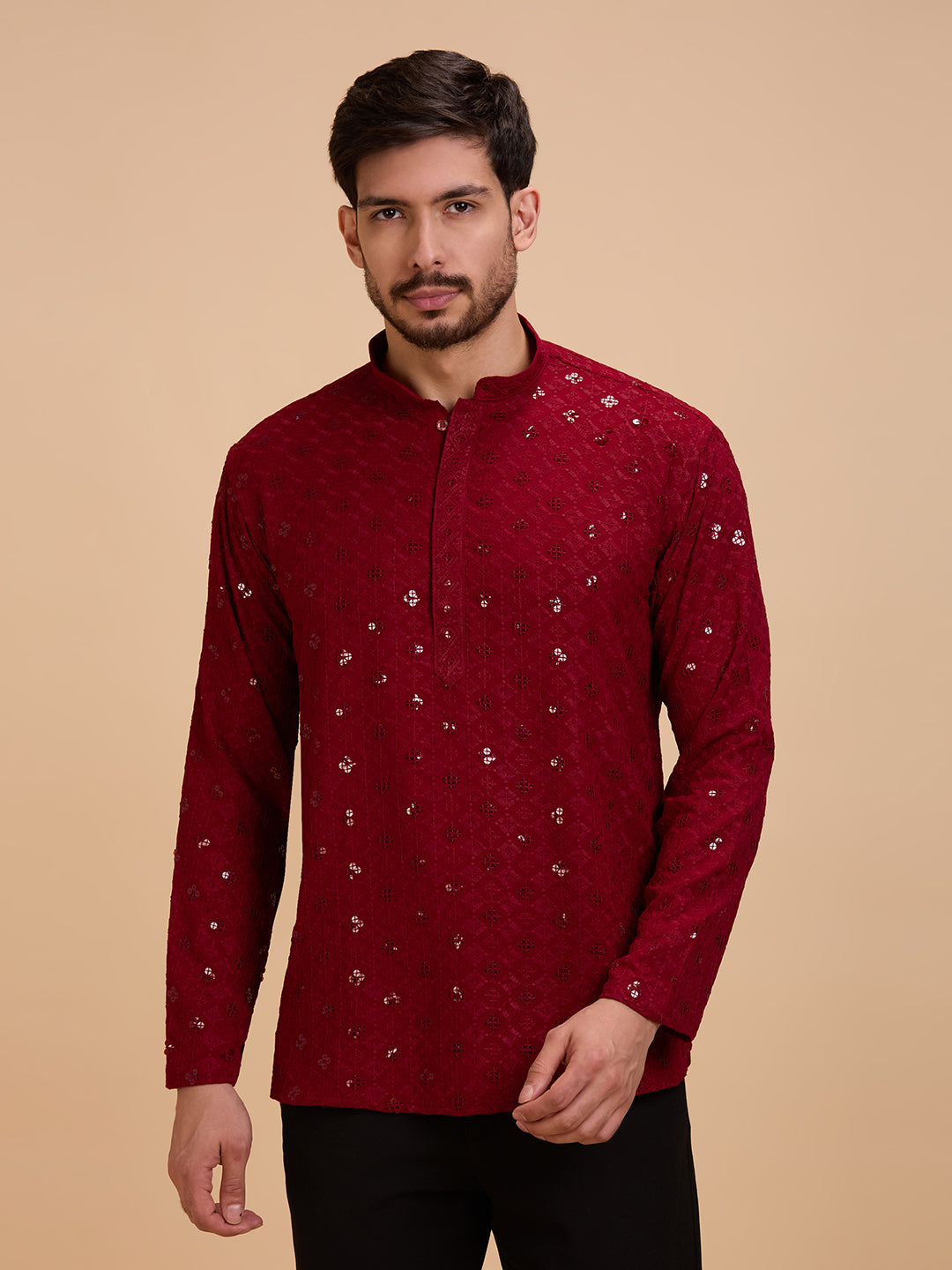 Mens Rayon Chiken-kari Work Kurta