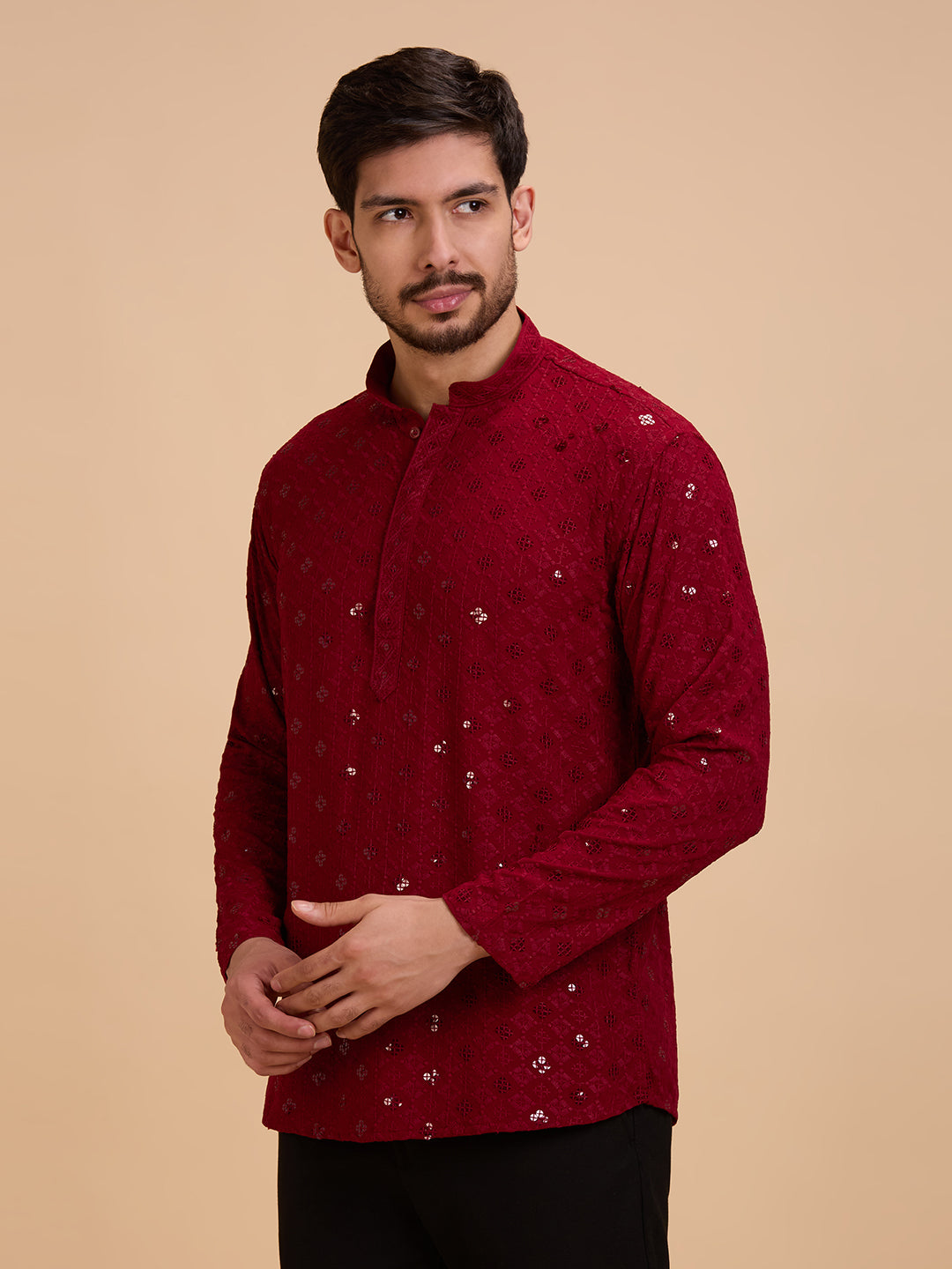 Mens Rayon Chiken-kari Work Kurta