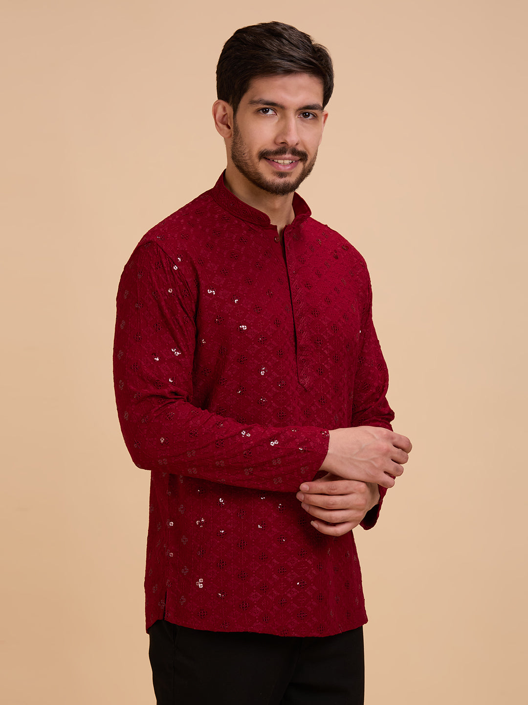 Mens Rayon Chiken-kari Work Kurta