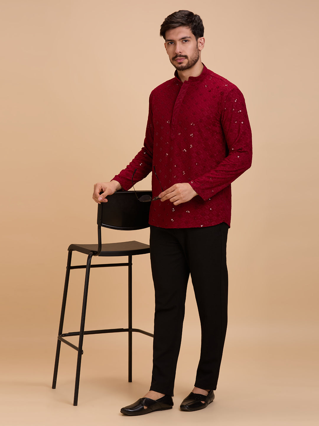 Mens Rayon Chiken-kari Work Kurta
