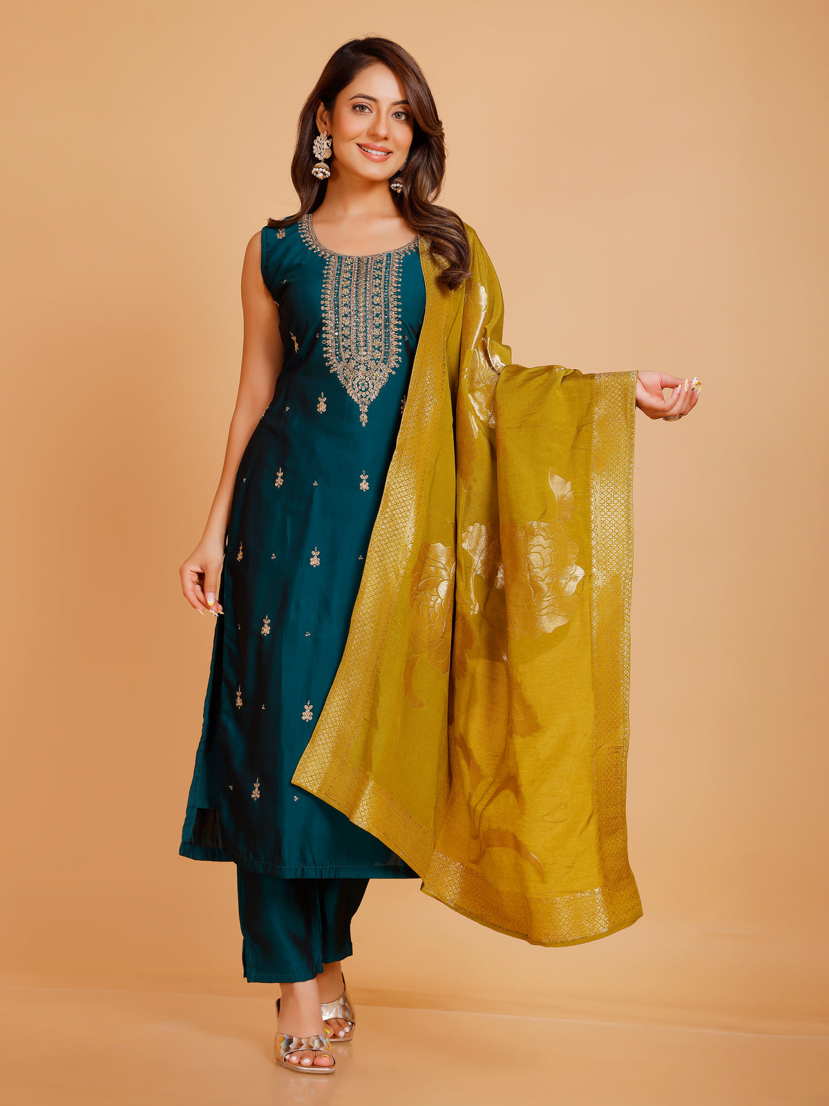 Vamika Silk Zari Wk Straight Kamiz &amp; Pant S/L(L) 36X46,50,54