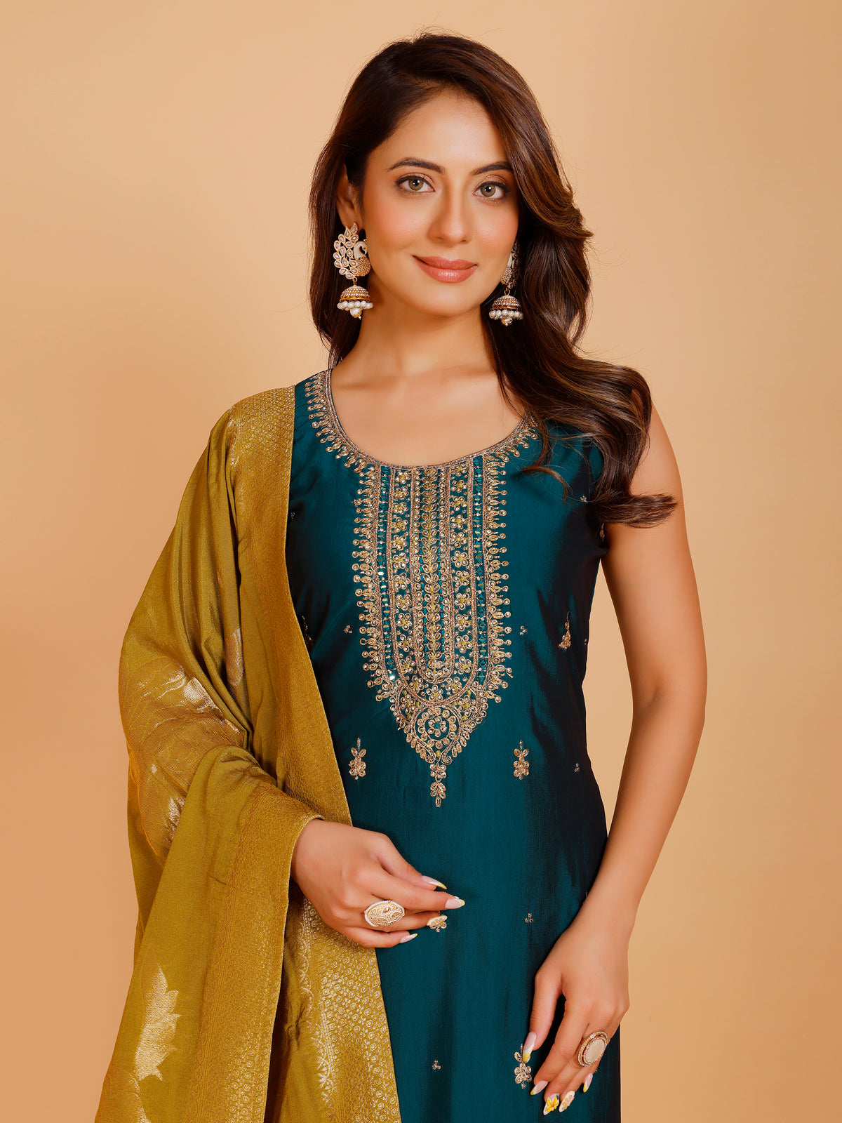 Vamika Silk Zari Wk Straight Kamiz &amp; Pant S/L(L) 36X46,50,54