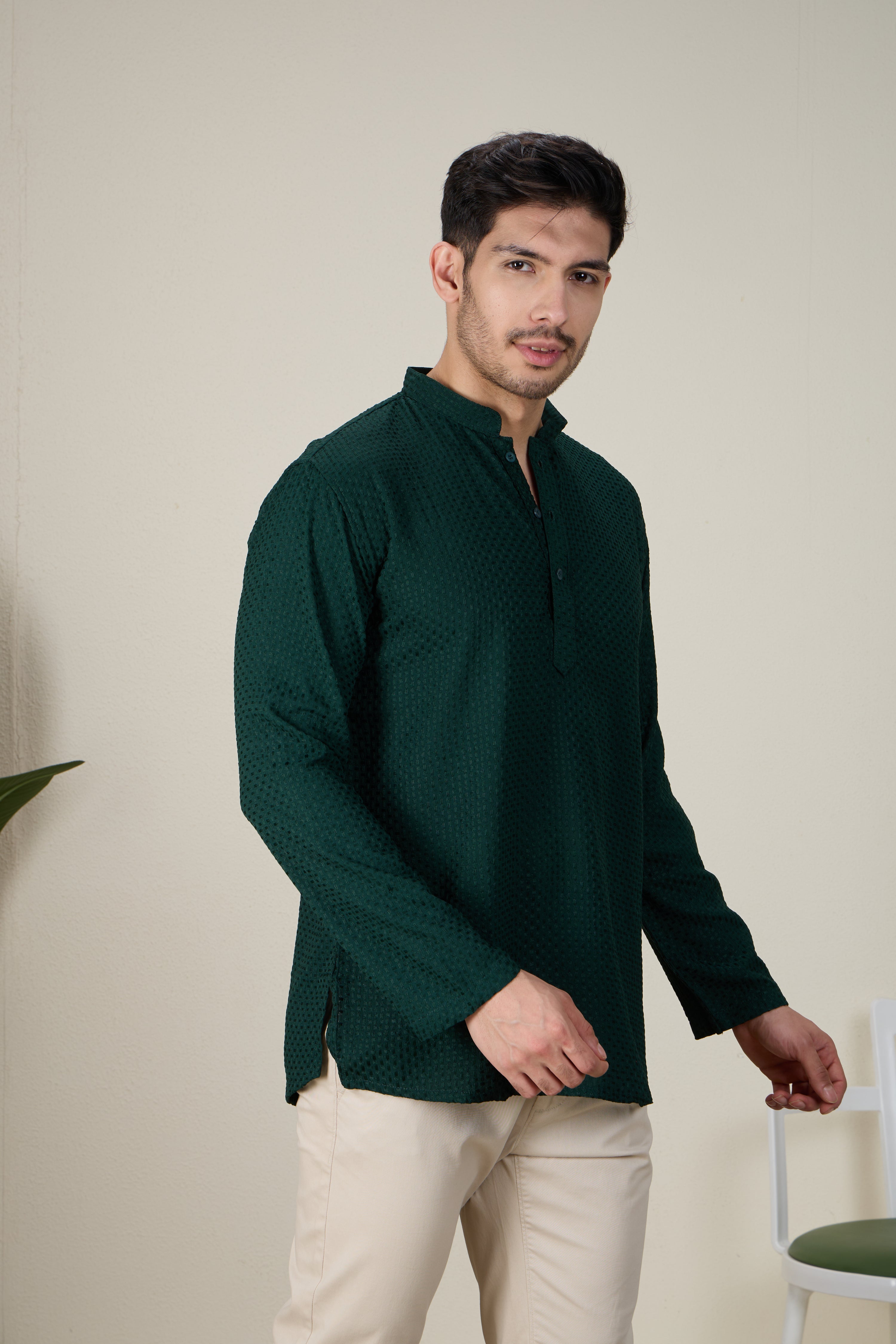 Mens Rayon Chiken-kari Work Kurta