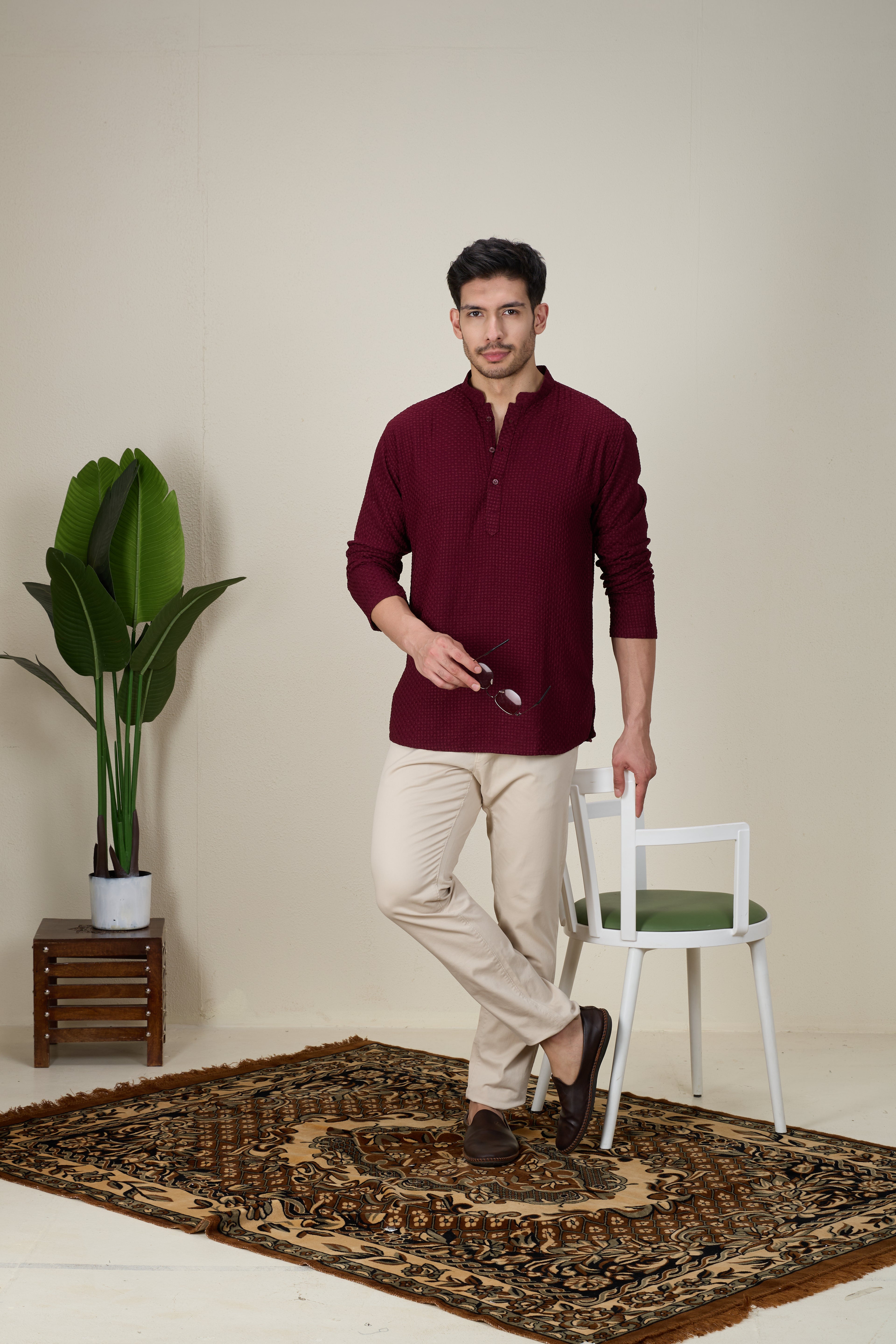 Mens Rayon Chiken-kari Work Kurta