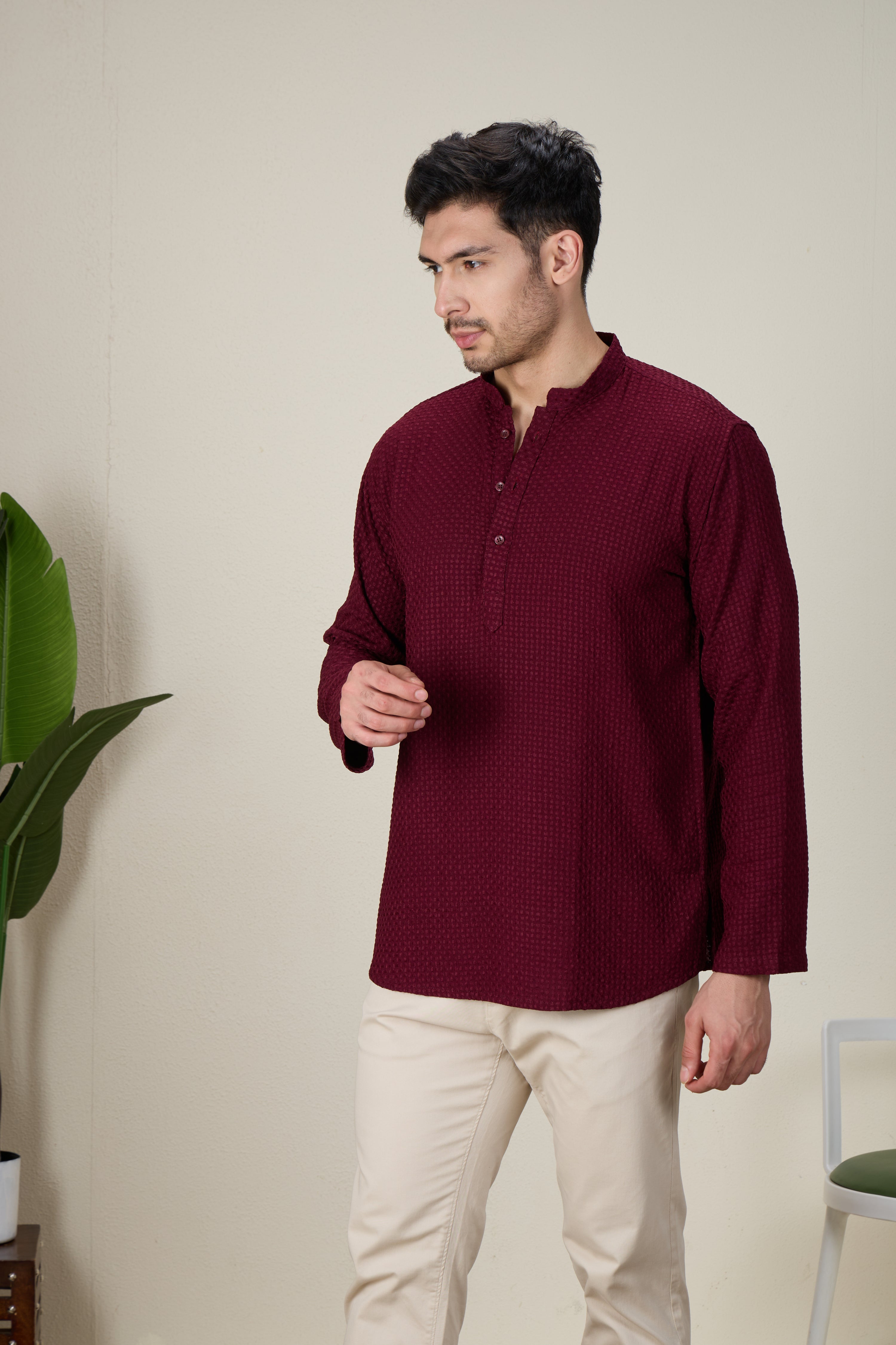 Mens Rayon Chiken-kari Work Kurta
