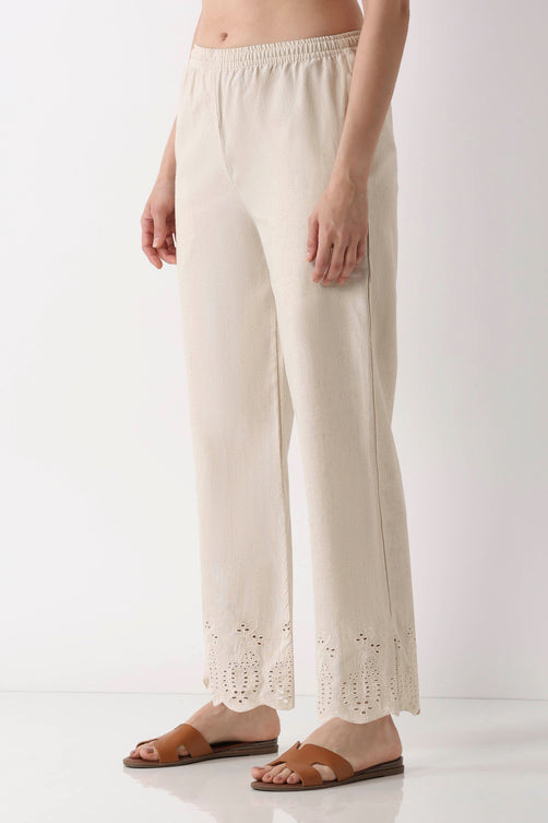 Natural Cotton Blend Straight Pants