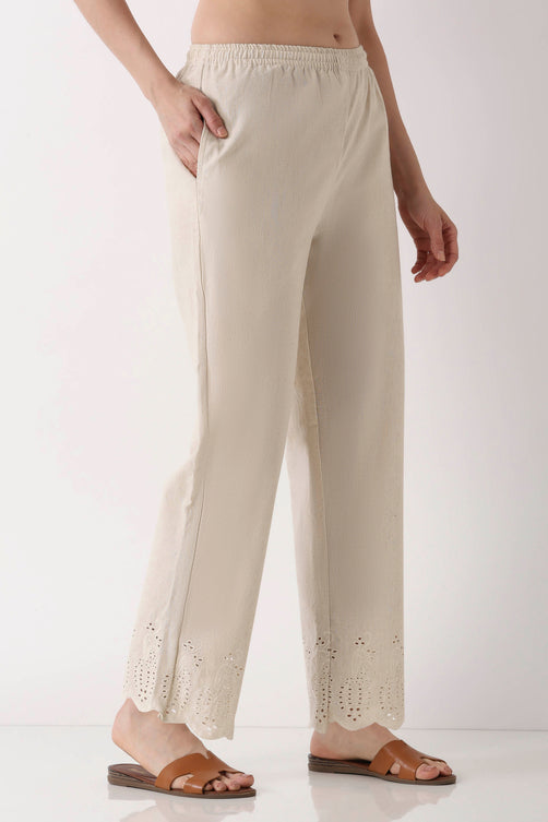Natural Cotton Blend Straight Pants