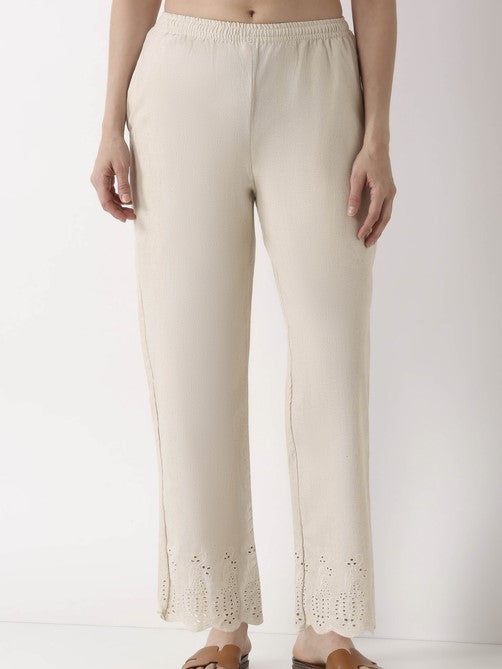 Natural Cotton Blend Straight Pants