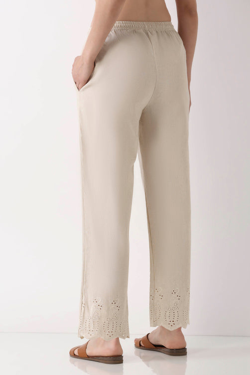 Natural Cotton Blend Straight Pants
