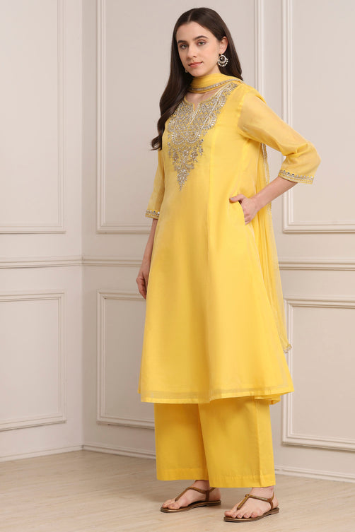 Biba Yellow Poly Chanderi Palazzo Suit
