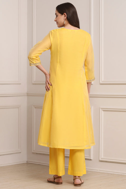 Biba Yellow Poly Chanderi Palazzo Suit