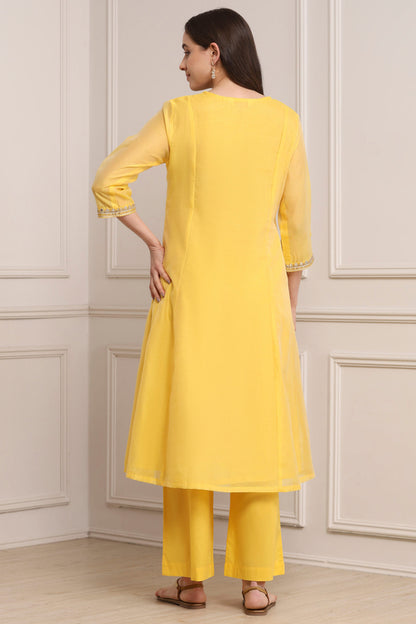 Biba Yellow Poly Chanderi Palazzo Suit