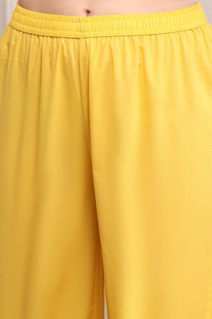 Biba Yellow Poly Chanderi Palazzo Suit